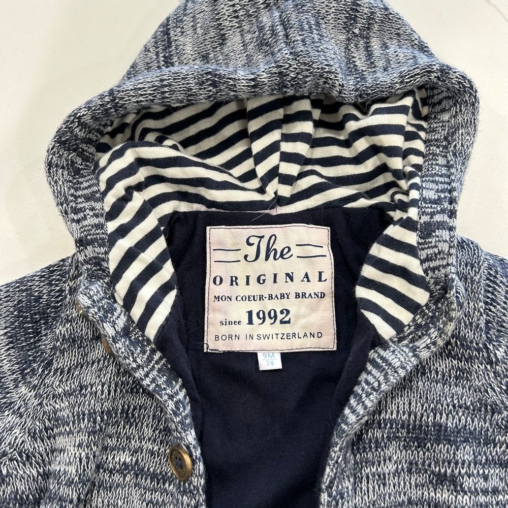 Mon Coeur-Baby Brand Kids Hooded Cardigan Sweater‎ Striped Lining Gray 9M